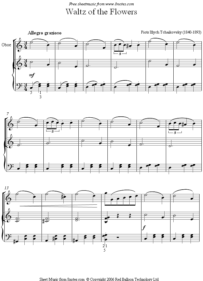 Tchaikovsky - Dance of the Flowers from the Nutcracker sheet music for Oboe Tchaikovsky - Dance of the Flowers from the Nutcracker sheet music for Oboe