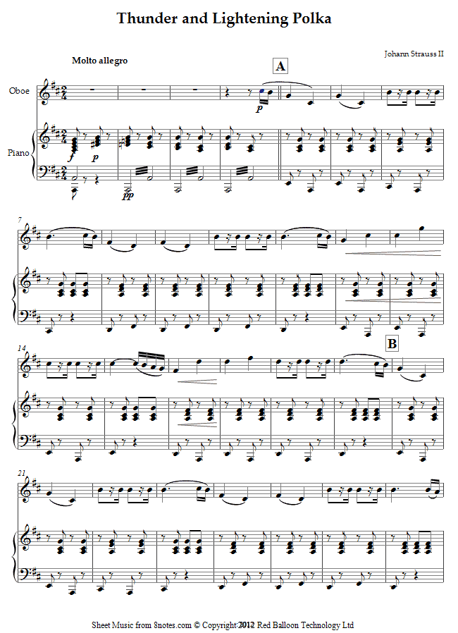 Strauss II - Thunder and Lightening Polka sheet music for Oboe Strauss II - Thunder and Lightening Polka sheet music for Oboe