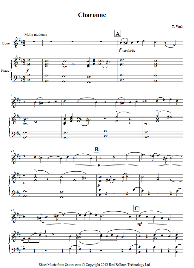 Vitali - Chaconne sheet music for Oboe Vitali - Chaconne sheet music for Oboe