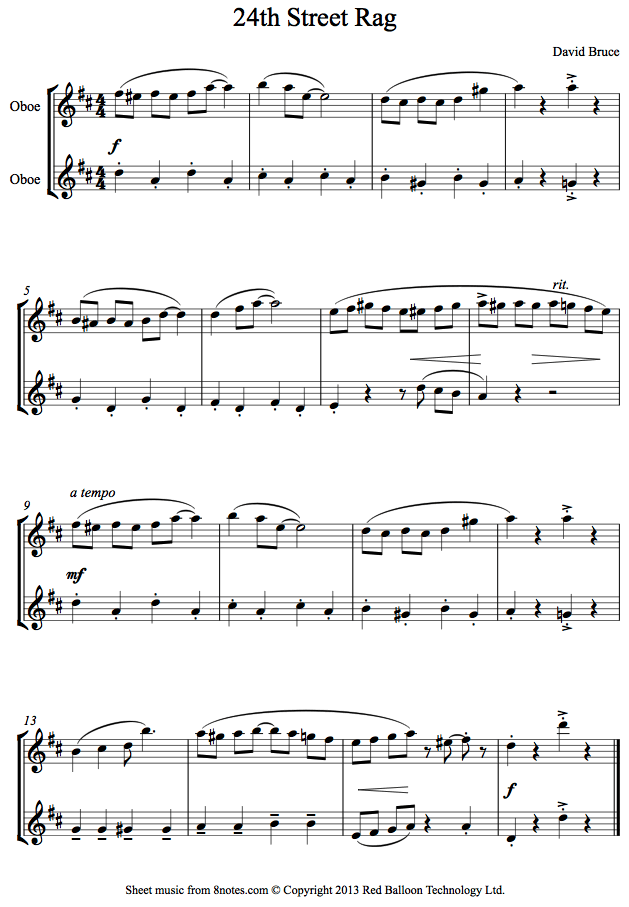 David Bruce - 24th Street Rag sheet music for Oboe Duet David Bruce - 24th Street Rag sheet music for Oboe Duet