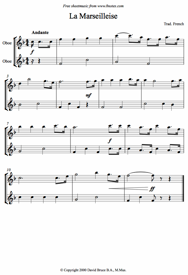 La Marseilleise sheet music for Oboe Duet La Marseilleise sheet music for Oboe Duet