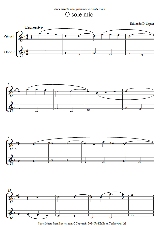 Di Capua - O Sole Mio sheet music for Oboe Duet Di Capua - O Sole Mio sheet music for Oboe Duet