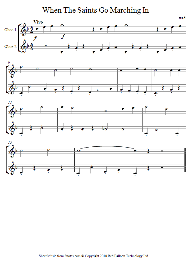 When the Saints Go Marching in sheet music for Oboe Duet When the Saints Go Marching in sheet music for Oboe Duet