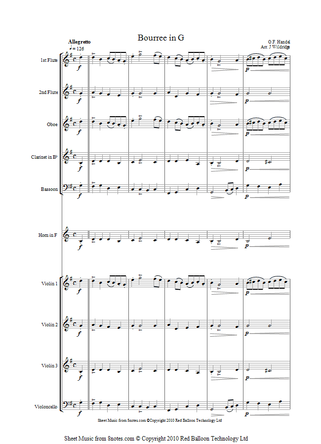 Handel - Bourree in G sheet music for Orchestra Handel - Bourree in G sheet music for Orchestra