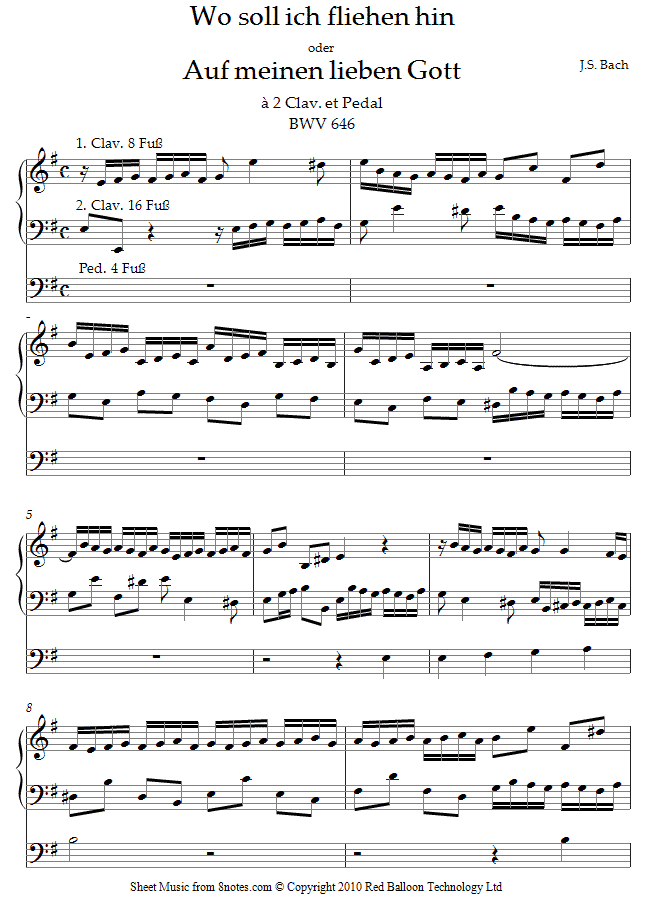 Bach - Wo soll ich fliehen hin oder Auf meinen lieben Gott BWV 646 sheet music for Organ Bach - Wo soll ich fliehen hin oder Auf meinen lieben Gott BWV 646 sheet music for Organ