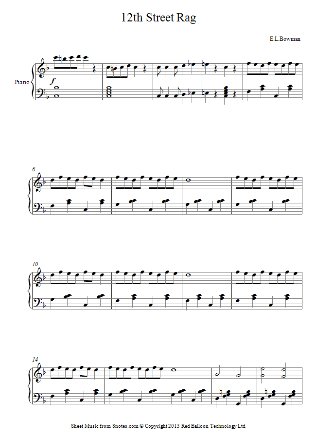 E L Bowman - 12th Street Rag sheet music for Piano E L Bowman - 12th Street Rag sheet music for Piano