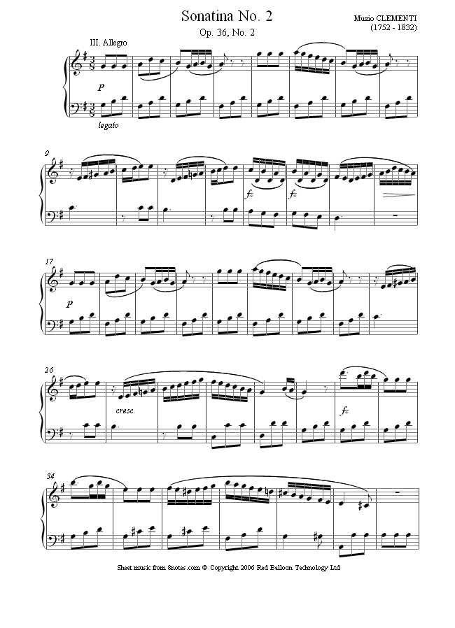 Clementi - Sonatina op.36 No. 2 3rd mvt sheet music for Piano Clementi - Sonatina op.36 No. 2 3rd mvt sheet music for Piano