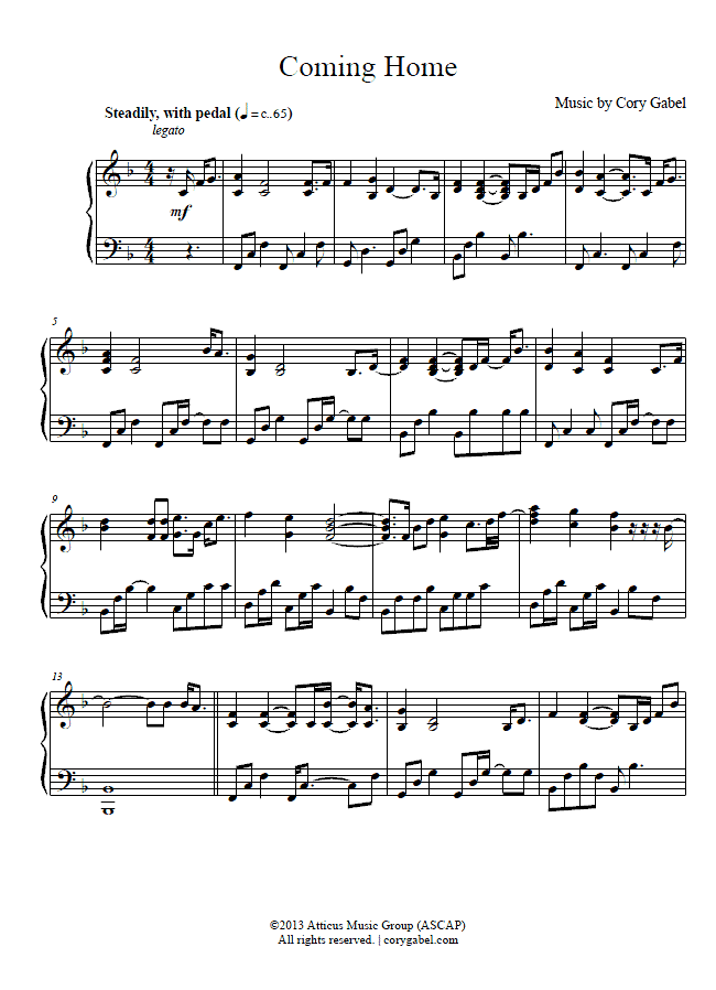 Cory Gabel Coming Home sheet music for Piano