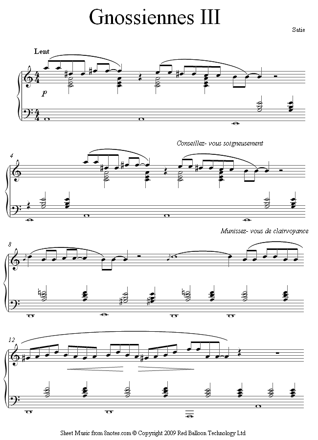 Satie - Gnossiennes no. 3 sheet music for Piano Satie - Gnossiennes no. 3 sheet music for Piano