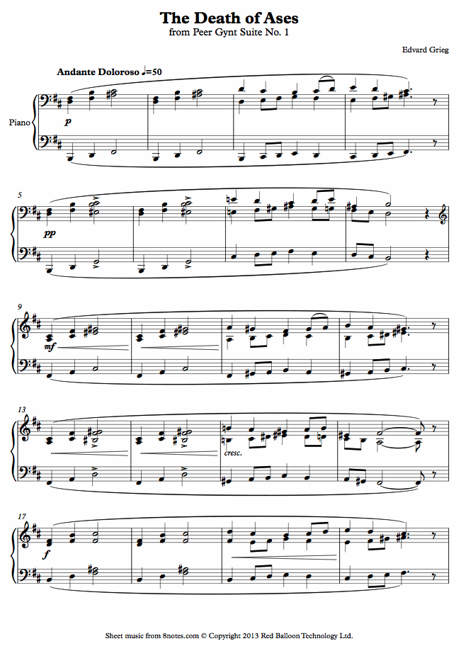 Grieg - The Death of Ases from Peer Gynt Suite No. 1 sheet music for Piano Grieg - The Death of Ases from Peer Gynt Suite No. 1 sheet music for Piano