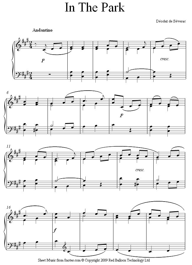 Séverac - In the park sheet music for Piano Séverac - In the park sheet music for Piano