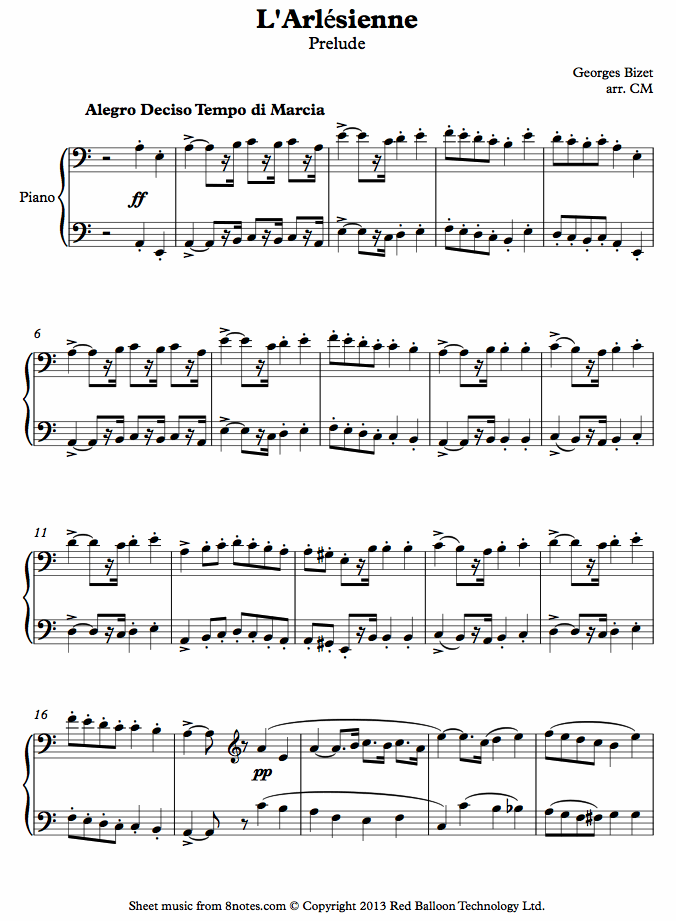 Bizet - L'Arlesienne Prelude sheet music for Piano Bizet - L'Arlesienne Prelude sheet music for Piano