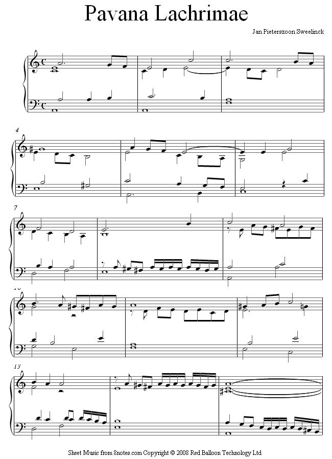 Sweelinck - Pavana Lachrimae sheet music for Piano Sweelinck - Pavana Lachrimae sheet music for Piano