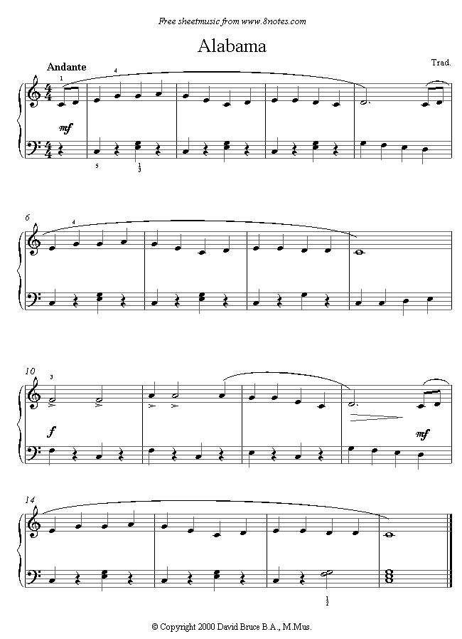 Alabama sheet music for Piano Alabama sheet music for Piano