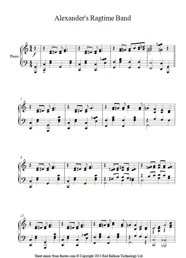 Irving Berlin - Alexanders Ragtime Band sheet music for Piano Irving Berlin - Alexanders Ragtime Band sheet music for Piano