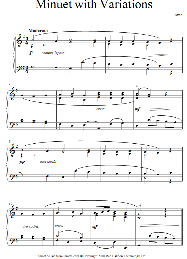 Arne - Minuet with Variations sheet music for Piano Arne - Minuet with Variations sheet music for Piano