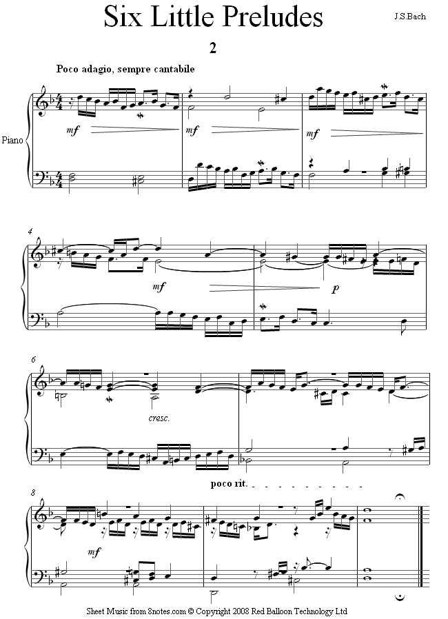Bach - Bach Six Little Prelude no2. BWV940 sheet music for Piano Bach - Bach Six Little Prelude no2. BWV940 sheet music for Piano