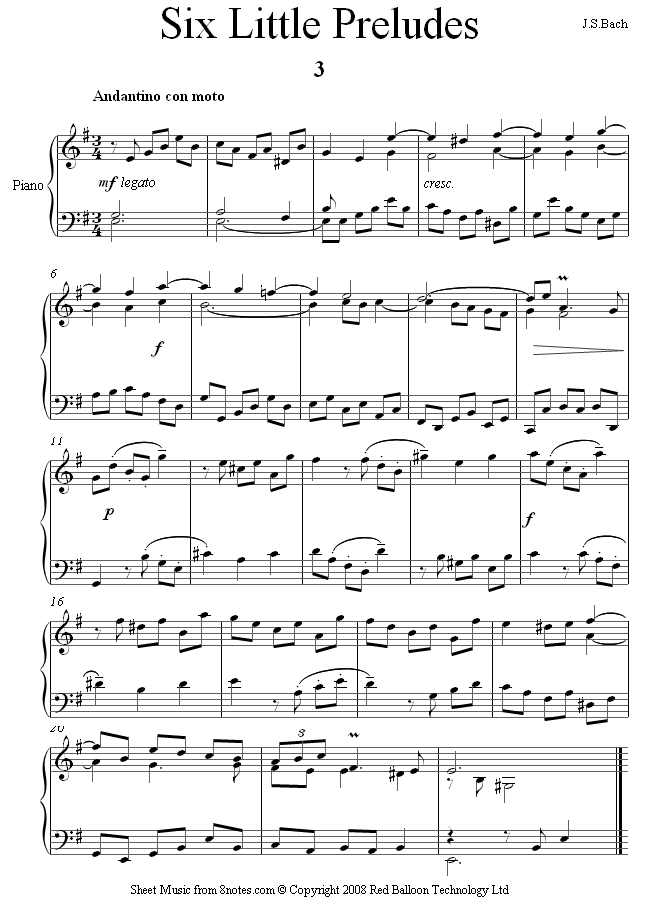 Bach - Bach Six Little Prelude no3. BWV941 sheet music for Piano Bach - Bach Six Little Prelude no3. BWV941 sheet music for Piano