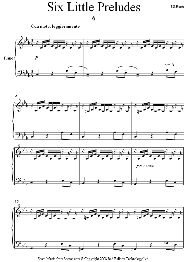 Bach - Bach Six Little Prelude no6. BWV999 sheet music for Piano Bach - Bach Six Little Prelude no6. BWV999 sheet music for Piano