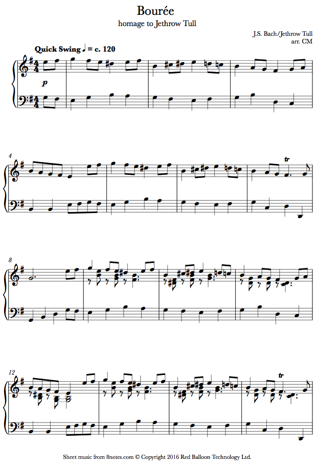 Jethro Tull Swinging Bouree (Homage to Jethro Tull) sheet music for