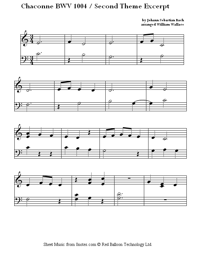Bach - Chaconne BWV 1004 / Second Theme Excerpt (Easy Piano) sheet music for Piano Bach - Chaconne BWV 1004 / Second Theme Excerpt (Easy Piano) sheet music for Piano