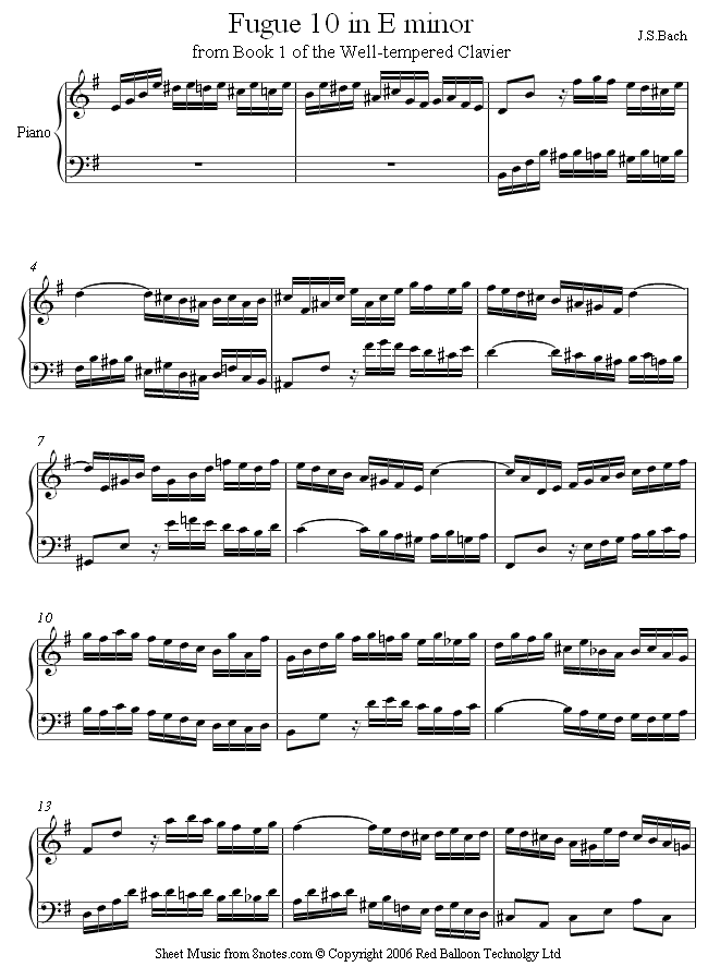 Bach - Fugue 10 in E minor BWV855 from 48 preludes and fugues sheet music for Piano Bach - Fugue 10 in E minor BWV855 from 48 preludes and fugues sheet music for Piano