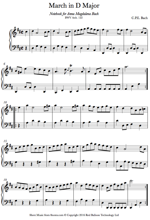 Bach - March in D Major from Notebook for Anna Magdalena Bach BWV Anh