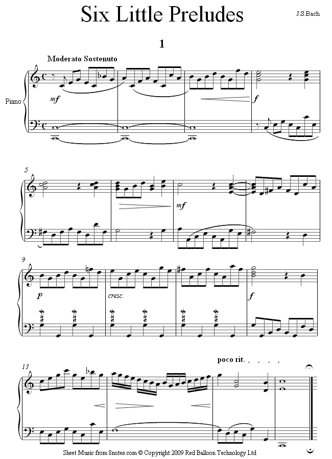 Bach - Six Little Preludes no.1 sheet music for Piano Bach - Six Little Preludes no.1 sheet music for Piano