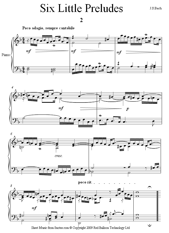 Bach - Six Little Preludes no.2 sheet music for Piano Bach - Six Little Preludes no.2 sheet music for Piano