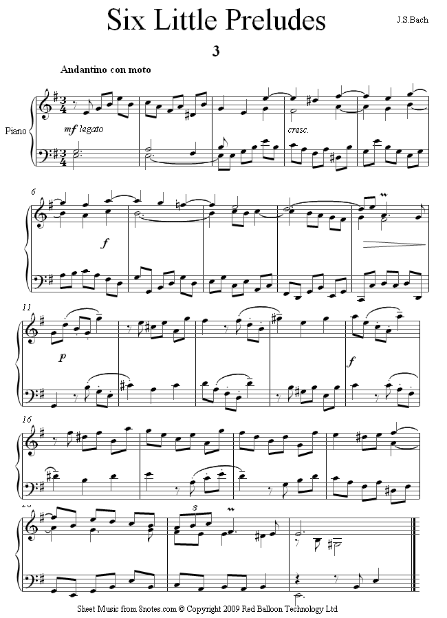 Bach - Six Little Preludes no.3 sheet music for Piano Bach - Six Little Preludes no.3 sheet music for Piano