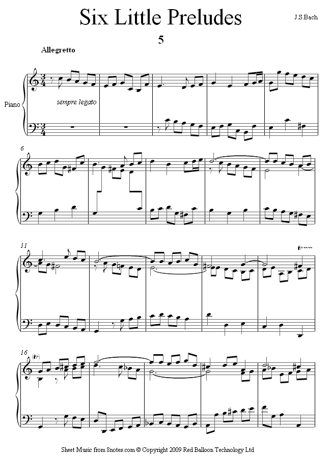 Bach - Six Little Preludes no.5 sheet music for Piano Bach - Six Little Preludes no.5 sheet music for Piano