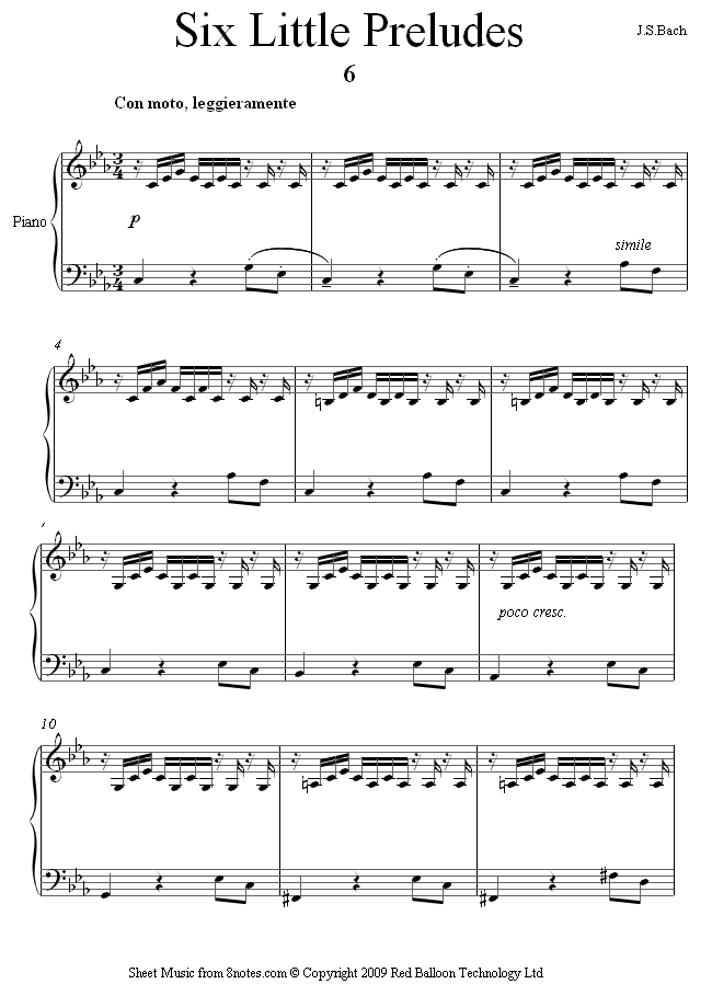 Bach - Six Little Preludes no.6 sheet music for Piano Bach - Six Little Preludes no.6 sheet music for Piano