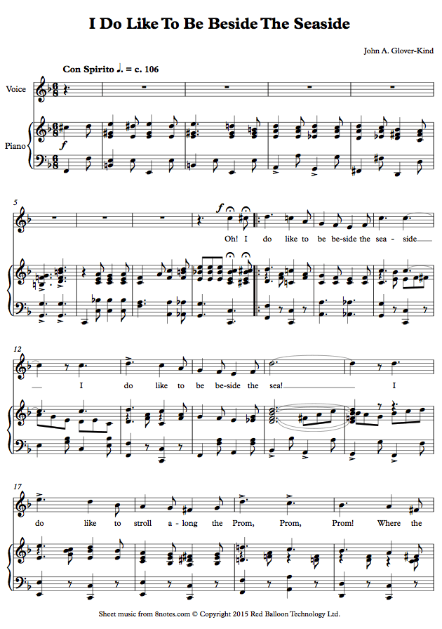John A. GloverKind I Do Like To Be Beside The Seaside sheet music for Piano