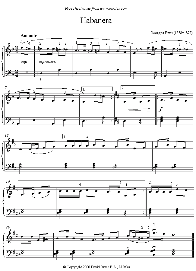 Bizet - Habenera from Carmen sheet music for Piano Bizet - Habenera from Carmen sheet music for Piano