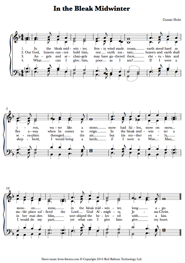 In The Bleak Midwinter sheet music for Piano In The Bleak Midwinter sheet music for Piano