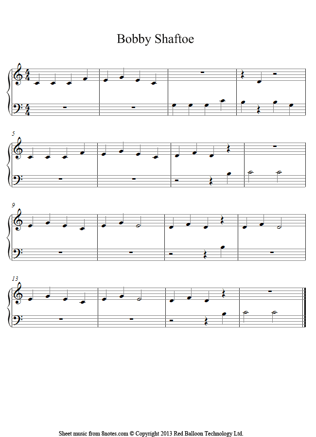 Bobby Shaftoe sheet music for Piano Bobby Shaftoe sheet music for Piano