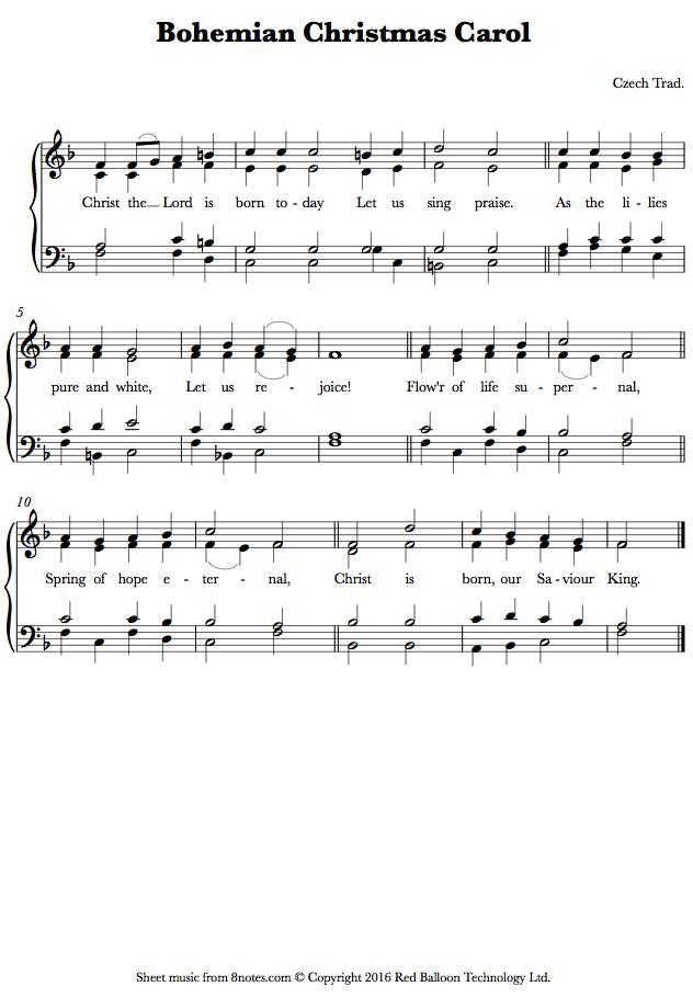 Bohemian Christmas Carol sheet music for Piano Bohemian Christmas Carol sheet music for Piano