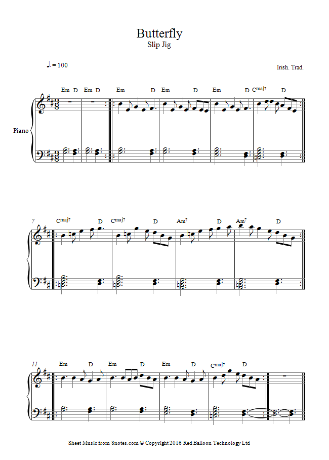 Butterfly (Slip Jig) sheet music for Piano