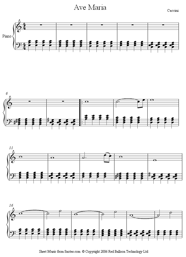 Caccini - Ave Maria sheet music for Piano Caccini - Ave Maria sheet music for Piano