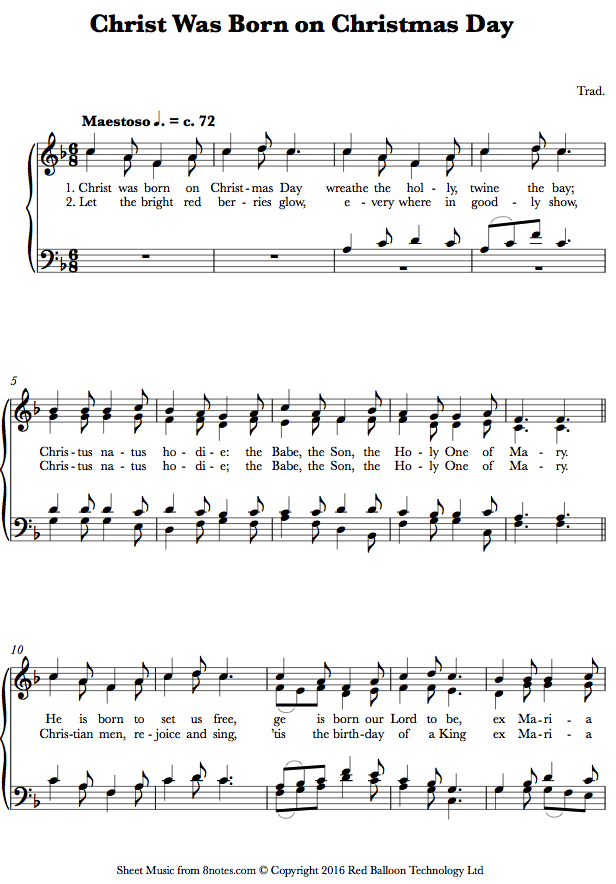 Christ Was Born on Christmas Day sheet music for Piano Christ Was Born on Christmas Day sheet music for Piano