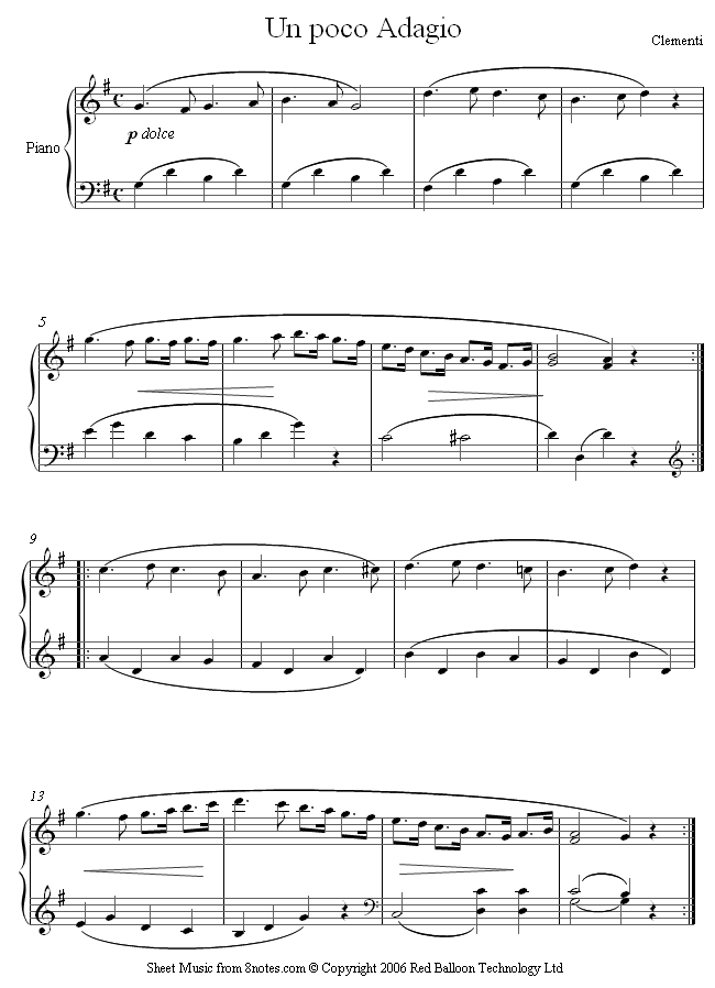 Clementi - Un poco Adagio sheet music for Piano Clementi - Un poco Adagio sheet music for Piano