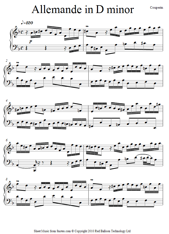 Couperin - Allemande in D minor sheet music for Piano Couperin - Allemande in D minor sheet music for Piano