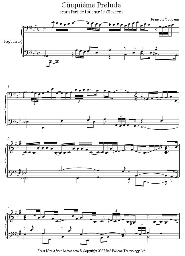 Couperin - Cinquieme Prelude from l'art de toucher le Clavecin sheet music for Piano Couperin - Cinquieme Prelude from l'art de toucher le Clavecin sheet music for Piano