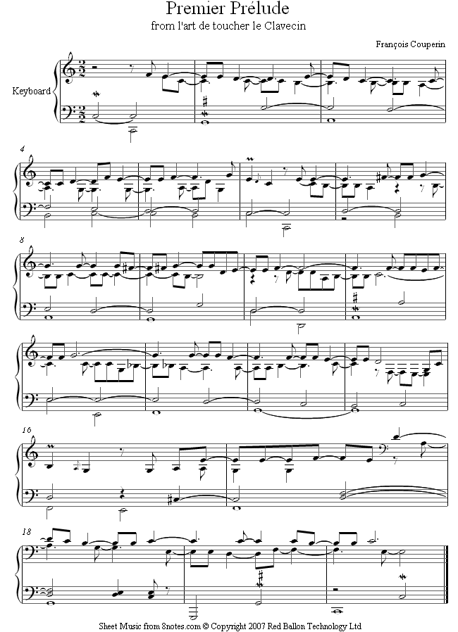Couperin - Premier Prelude from l'art de toucher le Clavecin sheet music for Piano Couperin - Premier Prelude from l'art de toucher le Clavecin sheet music for Piano