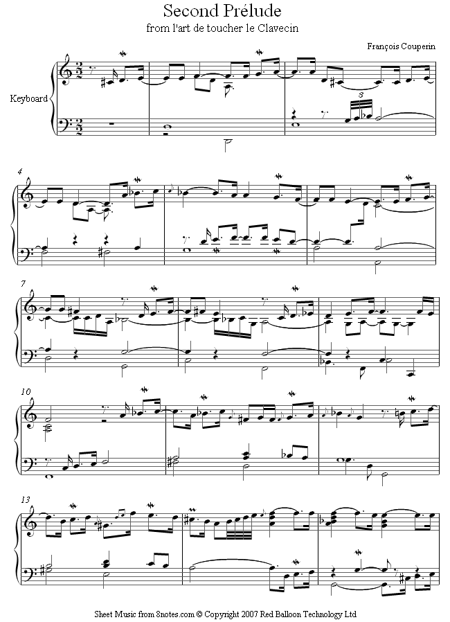 Couperin - Second Prelude from l'art de toucher le Clavecin sheet music for Piano Couperin - Second Prelude from l'art de toucher le Clavecin sheet music for Piano