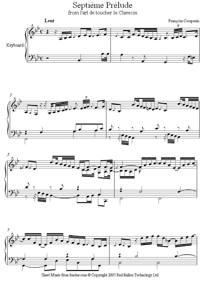 Couperin - Septieme Prelude from l'art de toucher le Clavecin sheet music for Piano Couperin - Septieme Prelude from l'art de toucher le Clavecin sheet music for Piano