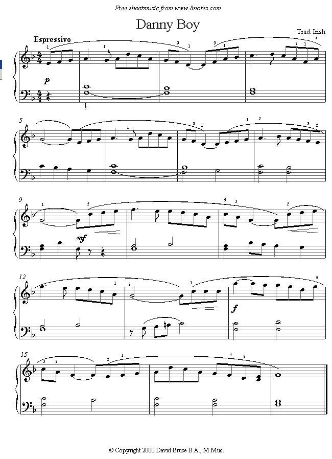 Danny Boy Sheet Music For Piano 8notes
