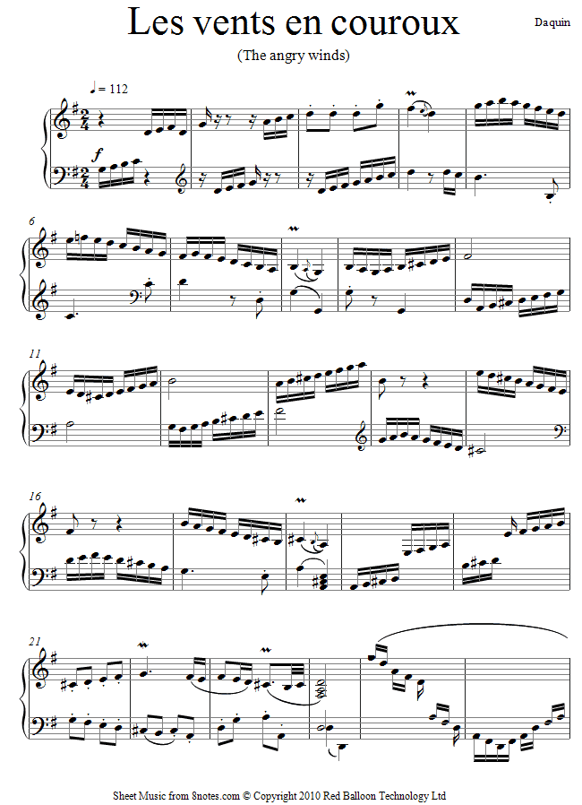 Daquin - Les vents en couroux (The angry winds) sheet music for Piano Daquin - Les vents en couroux (The angry winds) sheet music for Piano