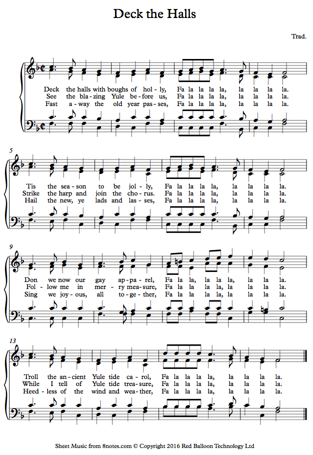 Deck the Halls sheet music for Piano Deck the Halls sheet music for Piano
