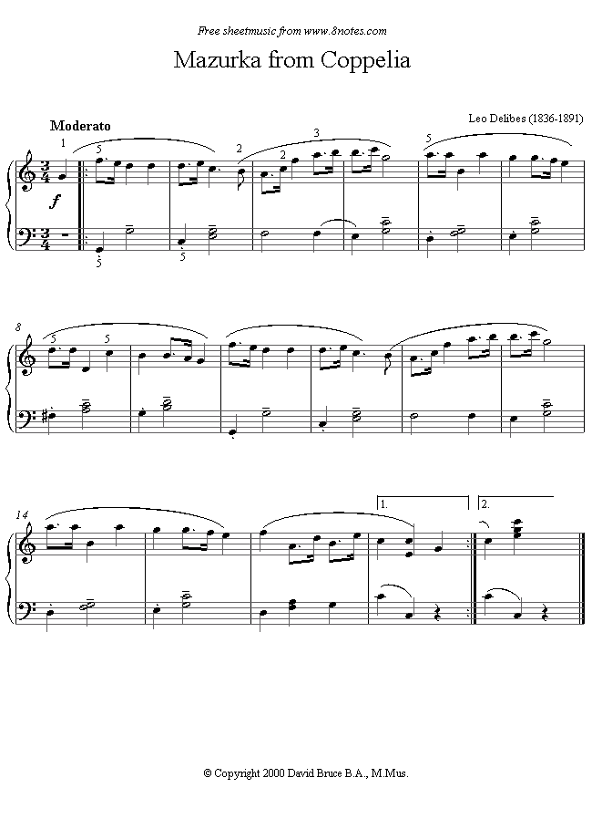 Delibes - Mazurka from Coppelia sheet music for Piano Delibes - Mazurka from Coppelia sheet music for Piano